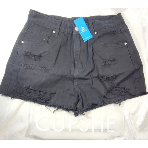 Cupshe Pants - Cupshe Women's Ripped Distressed Solid Black Denim‎ Jean Shorts - Sz Medium